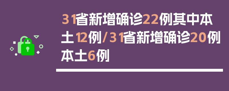 31省新增确诊22例其中本土12例/31省新增确诊20例本土6例