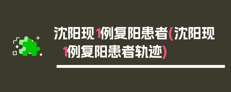 沈阳现1例复阳患者(沈阳现1例复阳患者轨迹)