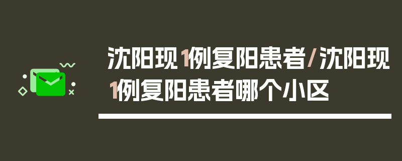 沈阳现1例复阳患者/沈阳现1例复阳患者哪个小区