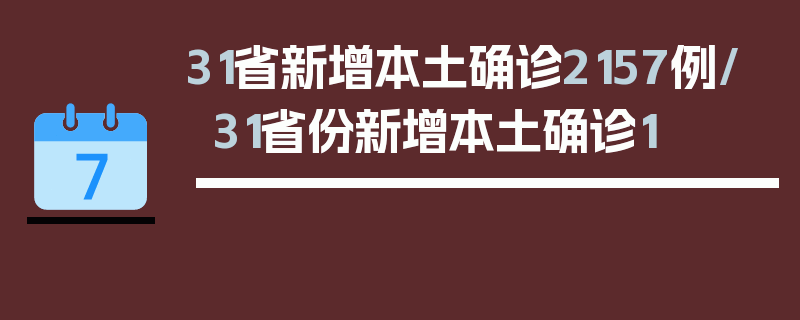 31省新增本土确诊2157例/31省份新增本土确诊1